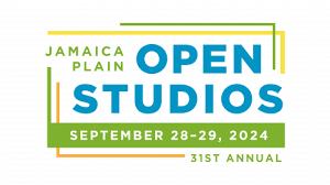 Logo for Jamaica Plain open studios Blue and green nbspfont reading Jamaica Plain Open Studios September 2829 2024 31st annual