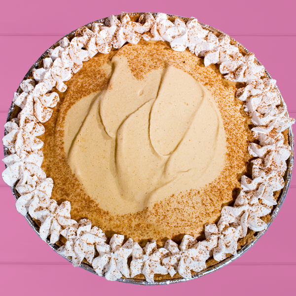 Pumpkin Pie from above on pink background